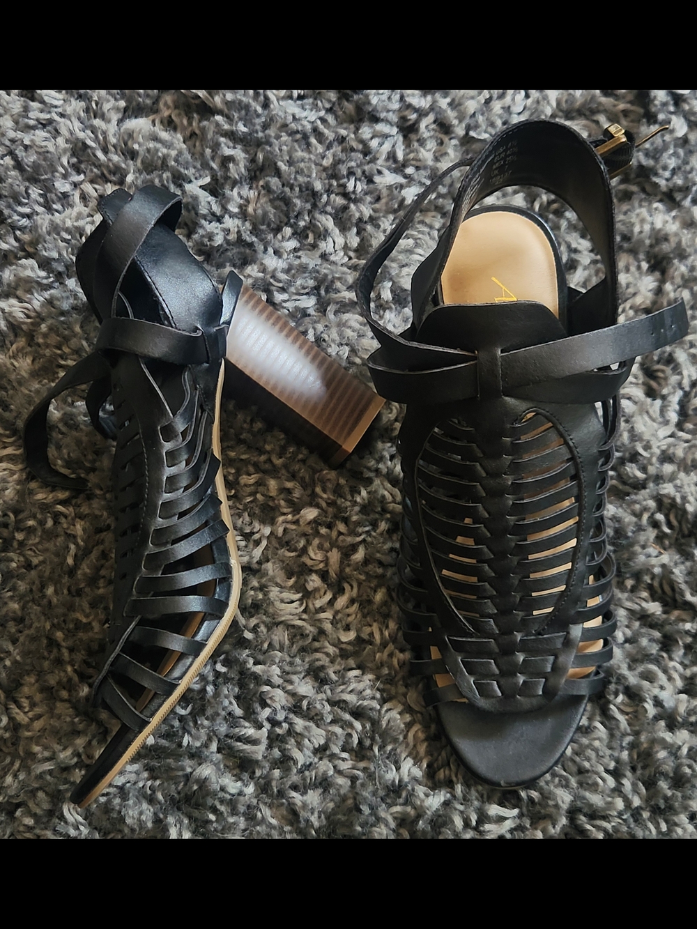 American Eagle Outfitters Black Strappy Block Heel Sandals